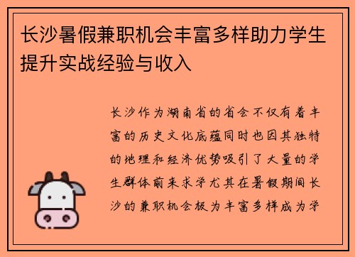 长沙暑假兼职机会丰富多样助力学生提升实战经验与收入